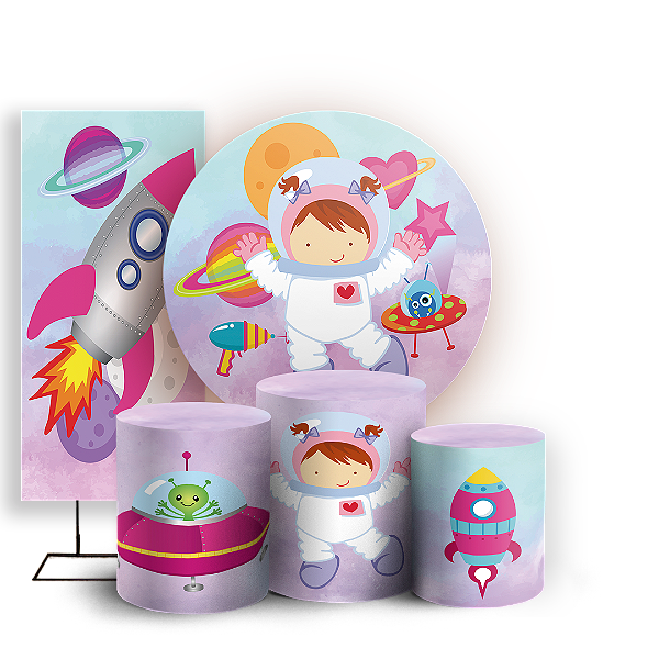 KIT Redondo Trio e Faixa - Astronauta Rosa - Sublimado 3D