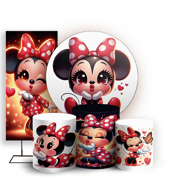 KIT Redondo Trio e Faixa - Minnie Vermelha Cute - Sublimado 3D