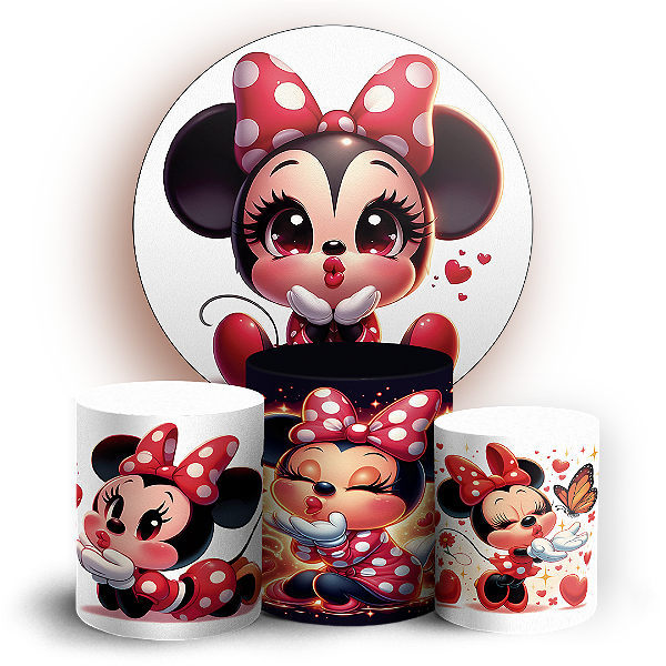KIT Redondo e Trio - Minnie Vermelha Cute - Sublimado 3D