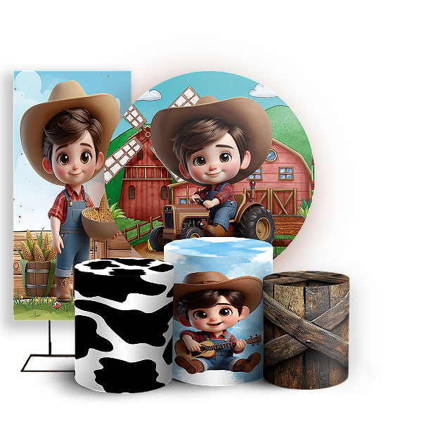 KIT Redondo Trio e Faixa - Fazendinha Menino - Sublimado 3D