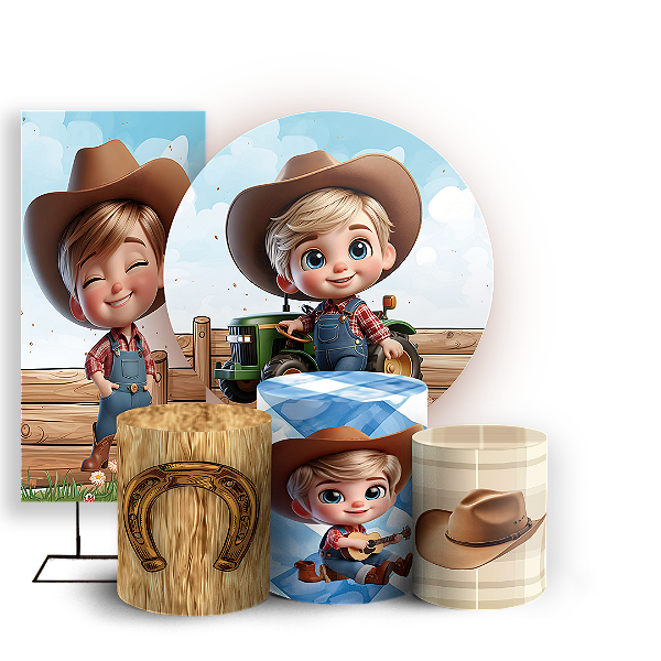 KIT Redondo Trio e Faixa - Fazendinha Menino - Sublimado 3D