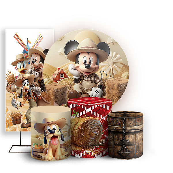 KIT Redondo Trio e Faixa - Mickey Fazendinha - Sublimado 3D
