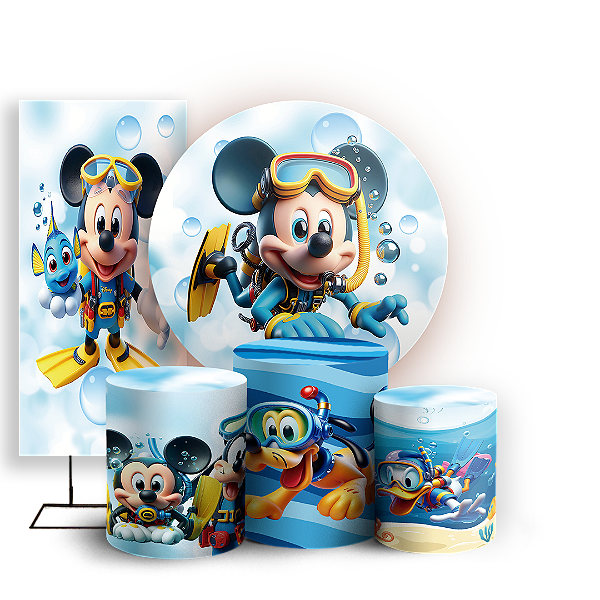 KIT Redondo Trio e Faixa - Mickey Fundo Mar - Sublimado 3D
