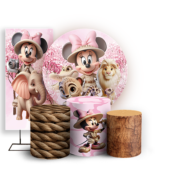 KIT Redondo Trio e Faixa - Minnie Safari - Sublimado 3D