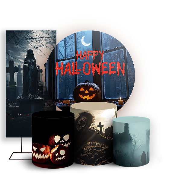 KIT Redondo Trio e Faixa - Dia das Bruxas Halloween - Sublimado 3D