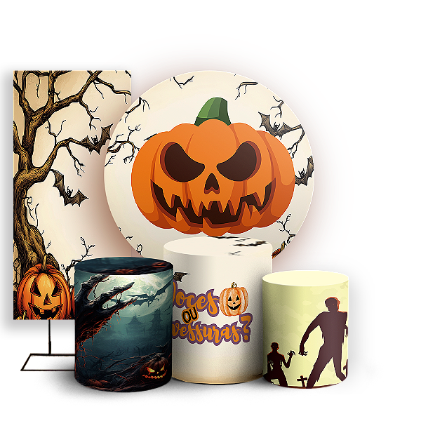 KIT Redondo Trio e Faixa - Dia das Bruxas Halloween - Sublimado 3D