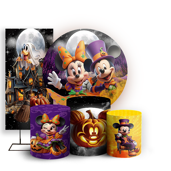 KIT Redondo Trio e Faixa - Mickey Dia das Bruxas Halloween - Sublimado 3D