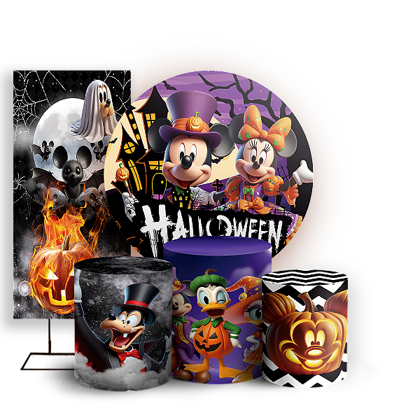 KIT Redondo Trio e Faixa - Mickey Dia das Bruxas Halloween - Sublimado 3D