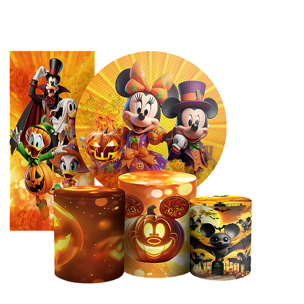 KIT Redondo Trio e Faixa - Mickey Dia das Bruxas Halloween - Sublimado 3D