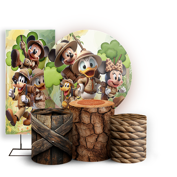 KIT Redondo Trio e Faixa - Mickey Safari - Sublimado 3D