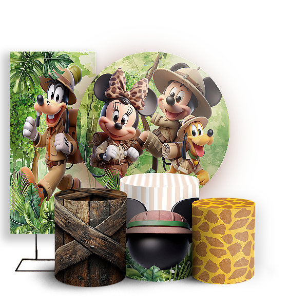 KIT Redondo Trio e Faixa - Mickey Safari - Sublimado 3D