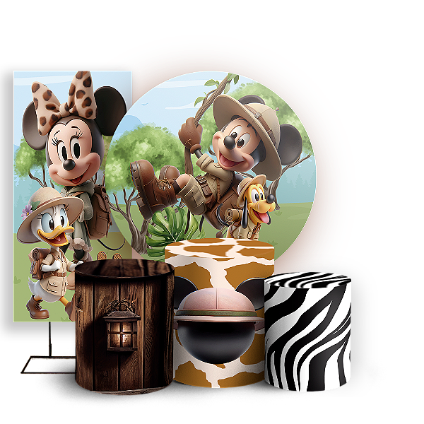 KIT Redondo Trio e Faixa - Mickey Safari - Sublimado 3D