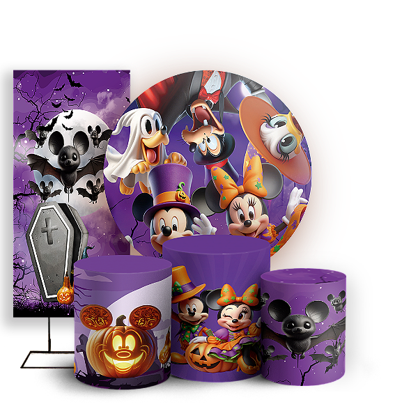 KIT Redondo Trio e Faixa - Mickey Dia das Bruxas Halloween - Sublimado 3D
