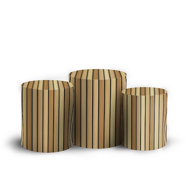 Trio Cilindro - Madeira Ripada - Sublimado 3D + Elástico