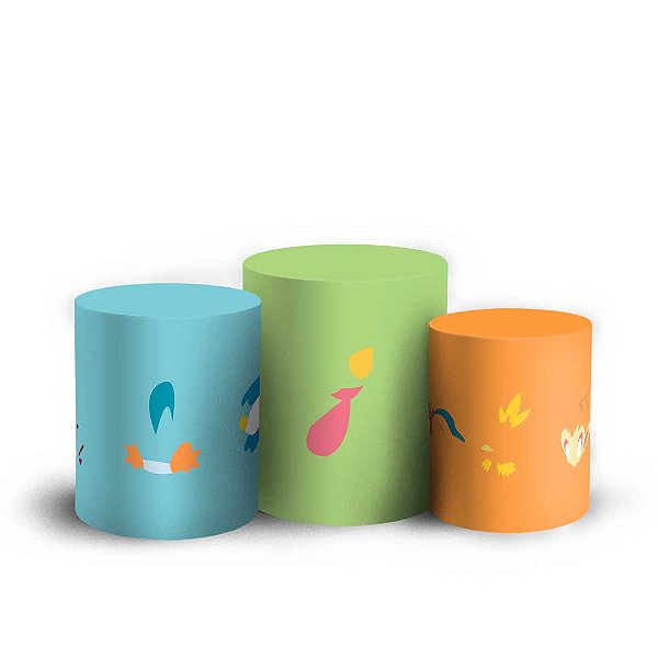 Trio Cilindro - Pokemon Iniciais - Sublimado 3D + Elástico