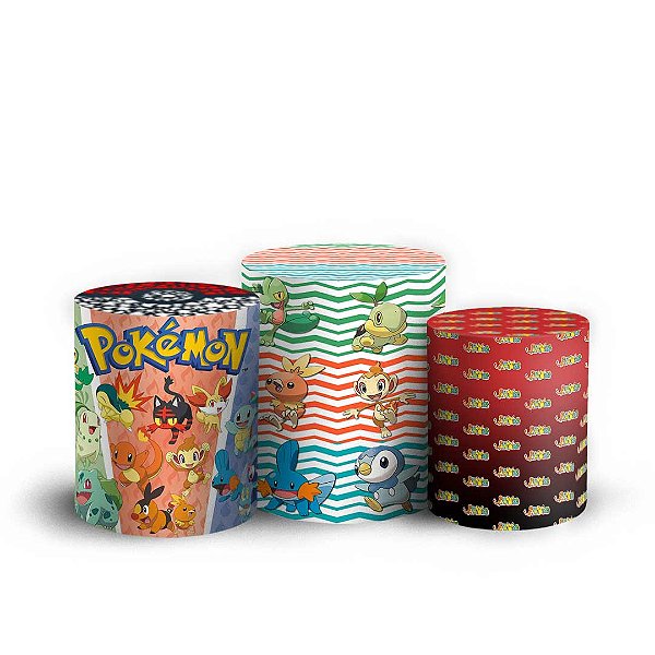 Trio Cilindro - Pokemon Iniciais - Sublimado 3D + Elástico