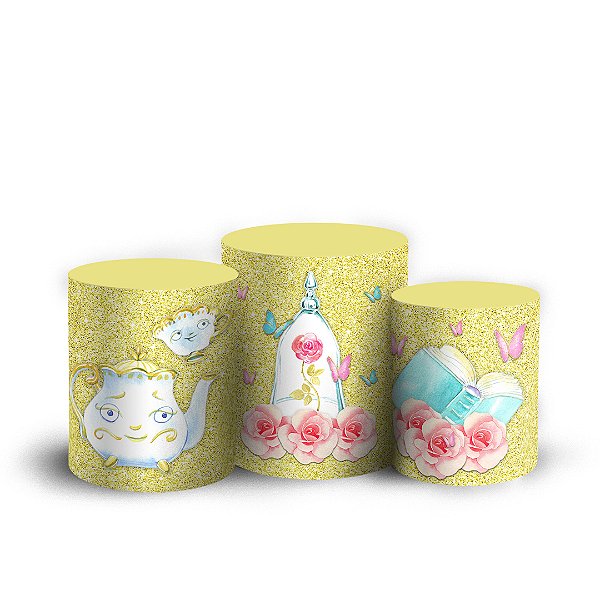 Trio Cilindro - Bela e a Fera - Sublimado 3D + Elástico