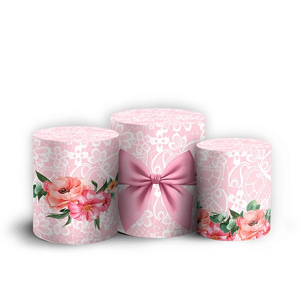 Trio Cilindro - Floral com Renda - Sublimado 3D + Elástico