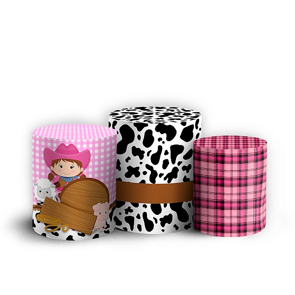 Trio Cilindro - Fazendinha Rosa - Sublimado 3D + Elástico