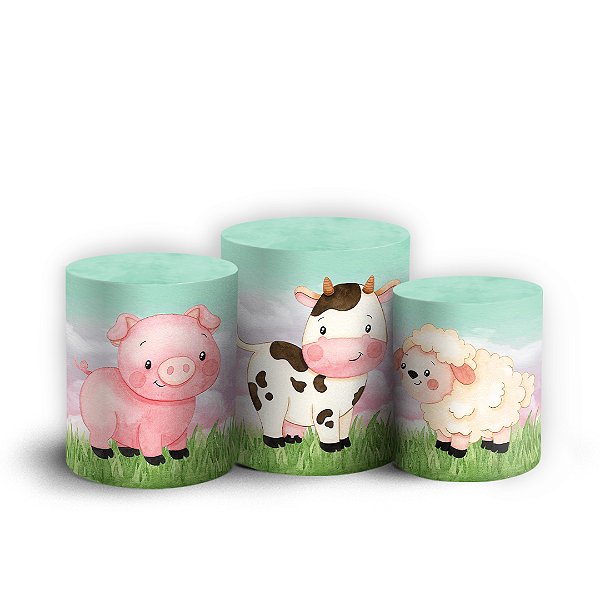 Trio Cilindro - Fazendinha Aquarela - Sublimado 3D + Elástico