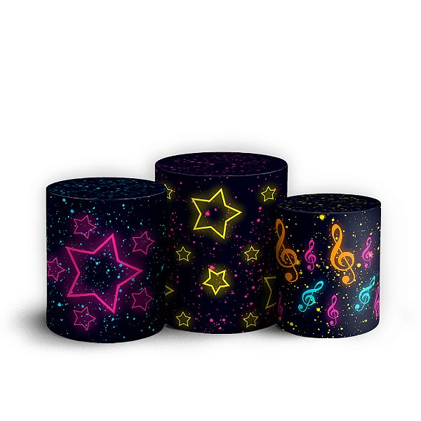 Trio Cilindro - Estrelas Neon Grunge - Sublimado 3D + Elástico