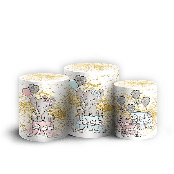 Trio Cilindro - Elefantinhos (Chá Revelação) - Sublimado 3D + Elástico