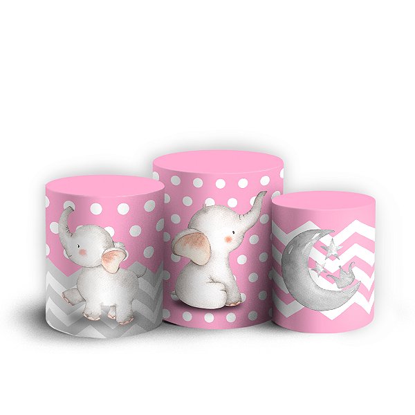 Trio Cilindro - Elefante Cute Rosa - Sublimado 3D + Elástico