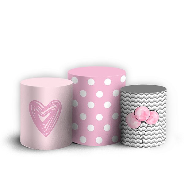 Trio Cilindro - Elefante Cute Rosa - Sublimado 3D + Elástico