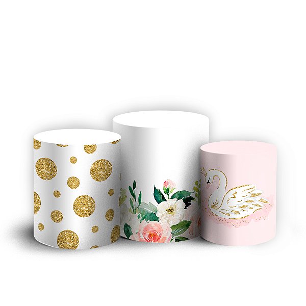 Trio Cilindro - Cisne Floral Glitter - Sublimado 3D + Elástico