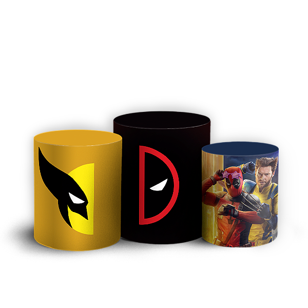 Trio Cilindro - Dead Pool e Wolverine - Sublimado 3D + Elástico