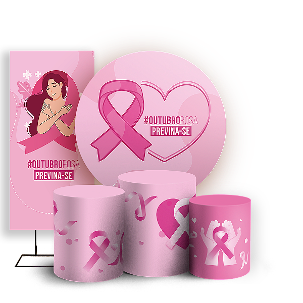 KIT Redondo Trio e Faixa - Outubro Rosa - Sublimado 3D