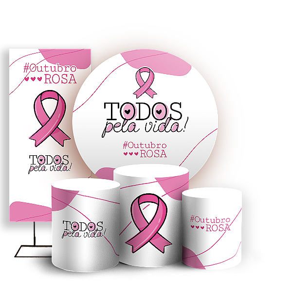 KIT Redondo Trio e Faixa - Outubro Rosa - Sublimado 3D