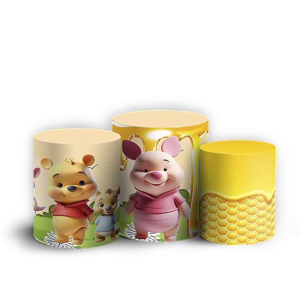 Trio Cilindro - Ursinho Pooh - Sublimado 3D + Elástico