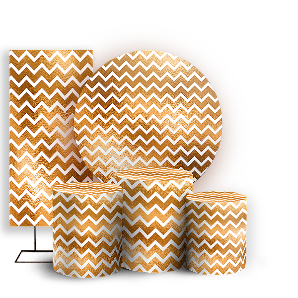 KIT Redondo Trio e Faixa - Fundo Chevron Zig Zag - Sublimado 3D