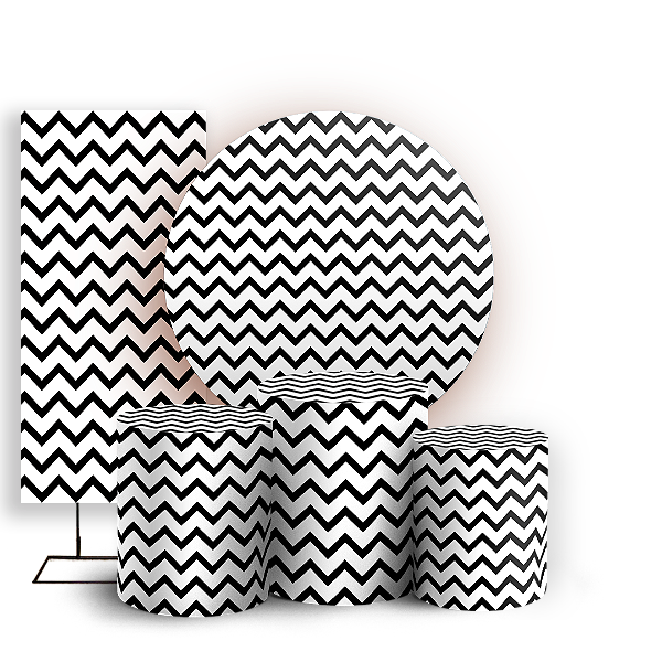 KIT Redondo Trio e Faixa - Fundo Chevron Zig Zag - Sublimado 3D