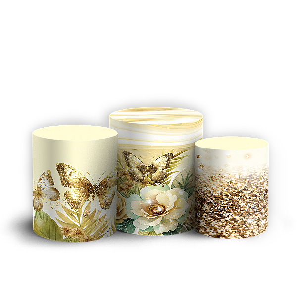 Trio Cilindro - Borboleta Dourada - Sublimado 3D