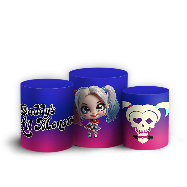 Trio Cilindro - Arlequina e Coringa - Sublimado 3D