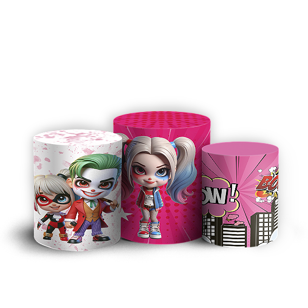 Trio Cilindro - Arlequina e Coringa - Sublimado 3D