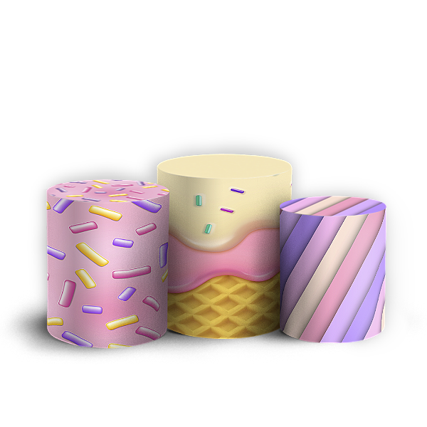 Trio Cilindro - Doces Confeitaria - Sublimado 3D