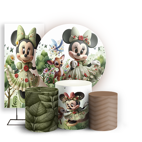 KIT Redondo Trio e Faixa - Minnie Verde - Sublimado 3D