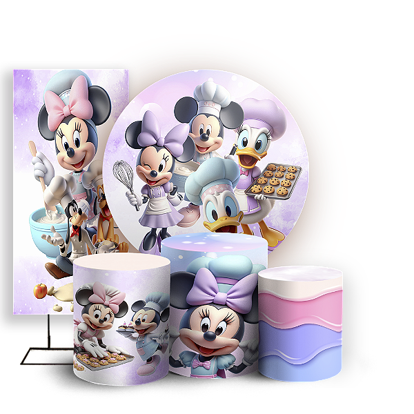 KIT Redondo Trio e Faixa - Minnie Confeitaria - Sublimado 3D