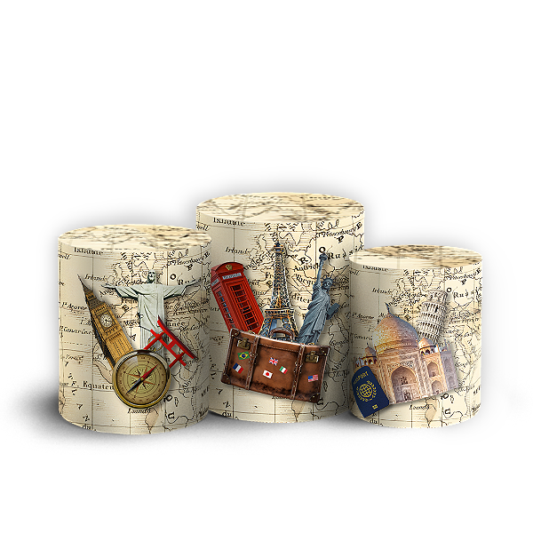 Trio Cilindro - Mapa Viagens - Sublimado 3D