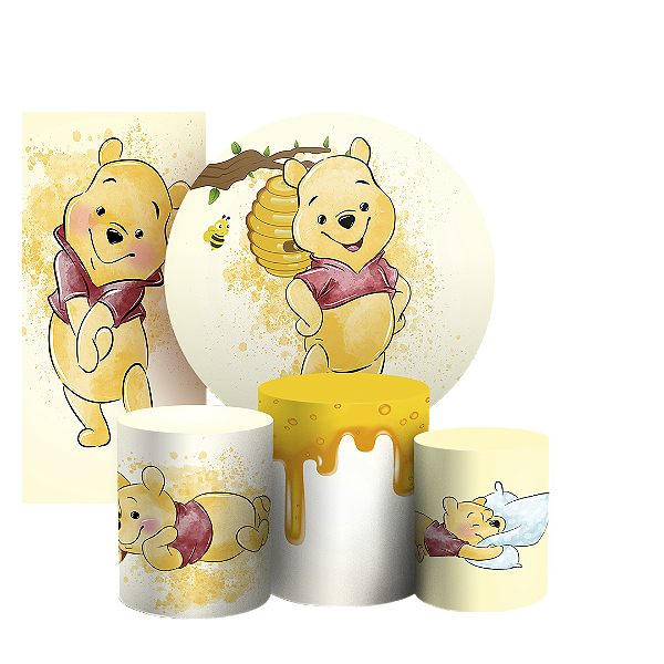KIT Redondo Trio e Faixa - Ursinho Pooh Aquarela - Sublimado 3D