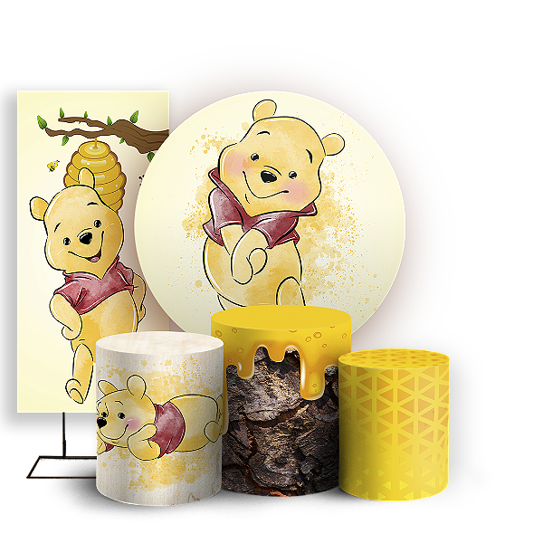 KIT Redondo Trio e Faixa - Ursinho Pooh Aquarela - Sublimado 3D