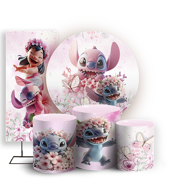 KIT Redondo Trio e Faixa - Stitch Rosa - Sublimado 3D