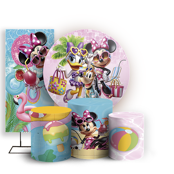 KIT Redondo Trio e Faixa - Minnie Pool Party - Sublimado 3D