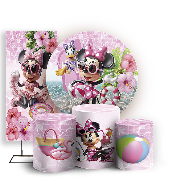 KIT Redondo Trio e Faixa - Minnie Pool Party - Sublimado 3D