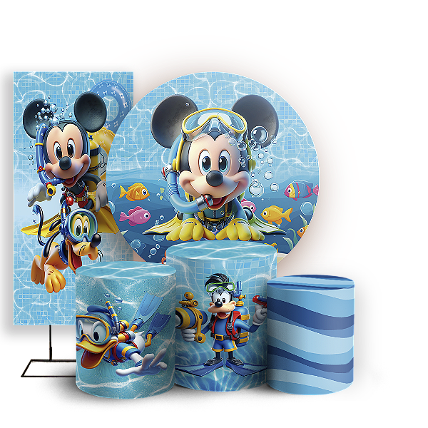 KIT Redondo Trio e Faixa - Mickey Pool Party - Sublimado 3D