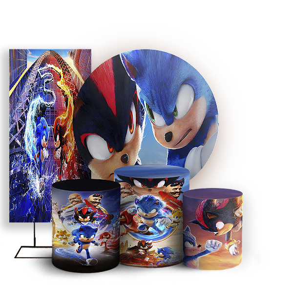 KIT Redondo Trio e Faixa - Sonic Shadow - Sublimado 3D