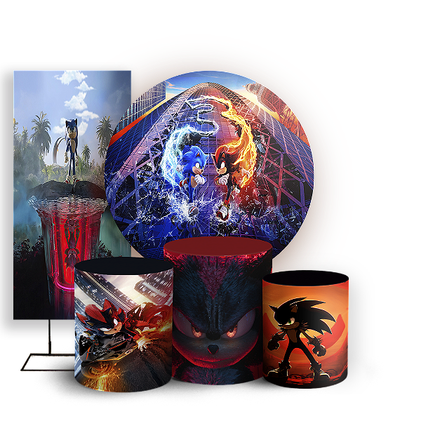 KIT Redondo Trio e Faixa - Sonic Shadow - Sublimado 3D